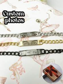 1pc Customized Eye Photo Couple Bracelet, Stainless Steel Chain Laser Engraved Picture Bracelet, Engraved Picture Stainless Steel Jewelry, Gift For Boyfriend, Anniversary Gift