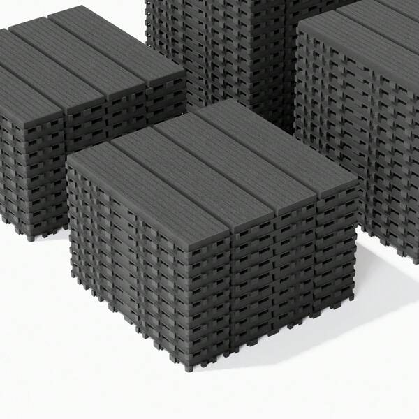 44 Pack Interlocking Plastic Deck Tiles - 12"X12" Square - Waterproof Outdoor - Poolside Balcony Backyard Decking Tiles - Easy Installation - Sturdy PP Material - Strong Load-Bearing Capacity