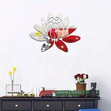 1 Set, 3D Acrylic Mirror Lotus Flower Wall Stickers, Self-Adhesive Removable, Suitable For Home Living Room, Dining Room, Bedroom, Office, Hallway, Bathroom Background Mural - No Power Or Battery Required, High Definition Reflective Finish, Easy To Install And Remove, Wall-Mounted Bathroom Mirror, 13.7 X 9.8 Inches, Silver/Gold/Black Wall Decor Room Decor Personalised Stickers