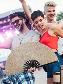 1pc Glitter Large Folding Hand Fan, Rave Retro Chinese Folding Hand Fan, Chinese Tai Chi Kung Fu Fan Decorative Folding Fan, For Festivals, Club, Dancing, Hot Flashes, Church, Gift,Spring Summer Picks,Brides Maid Gifts,Room,Bedroom Decor,Beach,Travel,For Men,For Women,Vacation - Multicolor - View 11