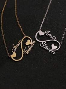 1pc 18k Gold Stainless Steel Two Names Infinity Necklace Necklace Accessory, Name Necklace, Double Name Necklace, Custom 3D Name Plate Necklace, Gold Nameplate Necklace - Multicolor - View 4