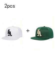 1pc Unisex Street Style Embroidered Flat-Brim Baseball Cap, 100% Polyester, Handwash, Non-Stretch, Lightweight - Adjustable Flat-Brim