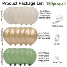 150pcs Elegant Balloon Garland Arch Kit In Grey, Green & Golden - Ideal For Weddings, Jungle Parties, Graduations & Gender Reveals - Includes White Sand Chrome Plated Metallic Balloons