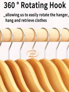 Wooden Clothes Hanger, Adult Size, With Non-Slip Grooves And 360° Rotating Hook, Suitable For Shirts, Jackets, Sweaters, Pants And Other Garments, Natural Wood Color