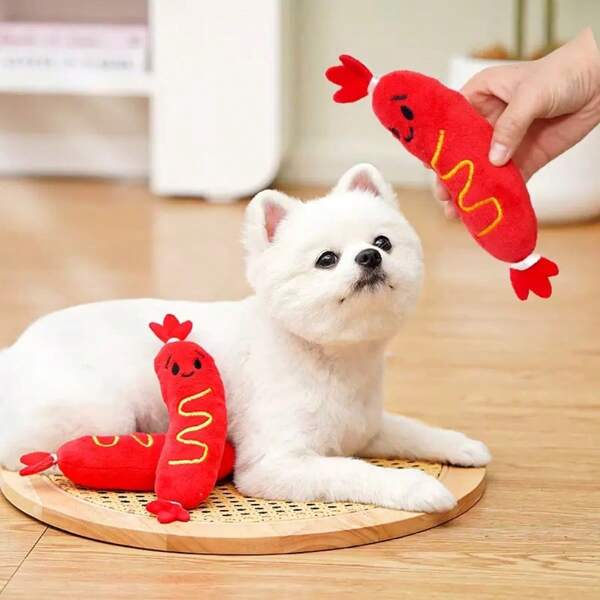 1 pièce Poupée en peluche sonore pour animaux de compagnie, poupée de chien, poupée de chat, hot-dog brodé, fournitures anti-morsure contre l'ennui