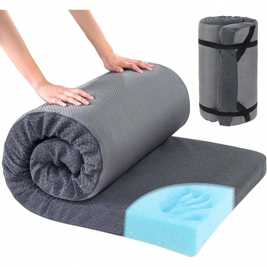 HOMBYS Memory Foam Camping Mattress PadPortable Sleeping Pad For Adult Waterproof Cot Mattress Roll Up Floor Mattress Foldable Backpacking Travel Bed For Hiking Guest Bed - Grey1 - View 1