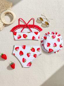 Conjunto de traje de baño para niñas (Pequeño) - Rojo - Ver 2