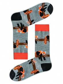 1 Pair Raccoon Pattern Fashionable Casual Mid-Calf Socks, Sports Style Couple Socks - Multicolor - View 1