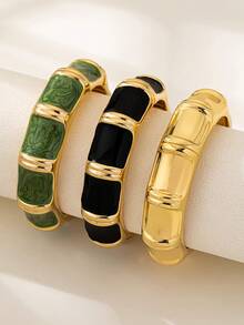 1 Set Minimalist Chic European Style Metallic Smooth & Hammered Texture Zinc Alloy Bangle Bracelet, Suitable For Women's Daily Wear - Yellow Gold - View 2