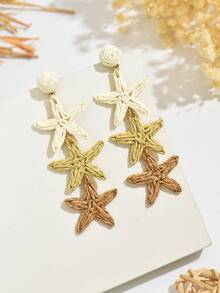 1 对手工编织拉菲草海星耳坠，夏日海滩海洋风格，极简主义独立 INS 设计，适合情人节、婚礼季、母亲节、音乐节、日常、度假、派对等场合 - 卡其色 - 查看 3