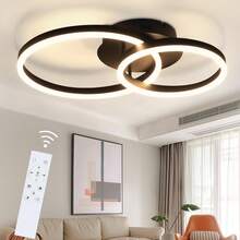 LED 吸顶灯，客厅吸顶灯 - 黑色客厅灯，现代调光，带遥控器，46W，双环，适用于卧室、书房、办公室、厨房、酒店、餐厅、饭厅 - 黑色 - 查看 1