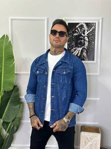 Men's Denim Jacket - 深色水洗藍 - 查看 4
