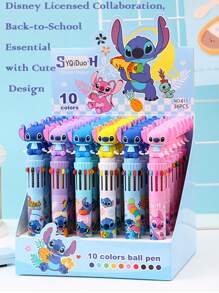 Disney 16pcs Disney Authorized Stitch Blue Cartoon Stylus & 10-Color Ballpoint Pen Set - Innovative Cute Design, Portable & High Aesthetic, Comfortable Press-Type Grip, 0.7mm Smooth Writing, 10 Colors For Creative Study & Journaling (DIY Stationery Gift) School Supplies, Back To School