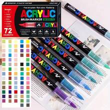 24/72/240 色丙烯颜料马克笔画笔织物岩石画笔石材陶瓷玻璃画布木工学校美术用品文具，毕业派对装饰用丙烯马克笔，母亲节礼物 - 软毛刷头可堆叠刷子，光滑涂鸦办公用品，多表面绘图工具