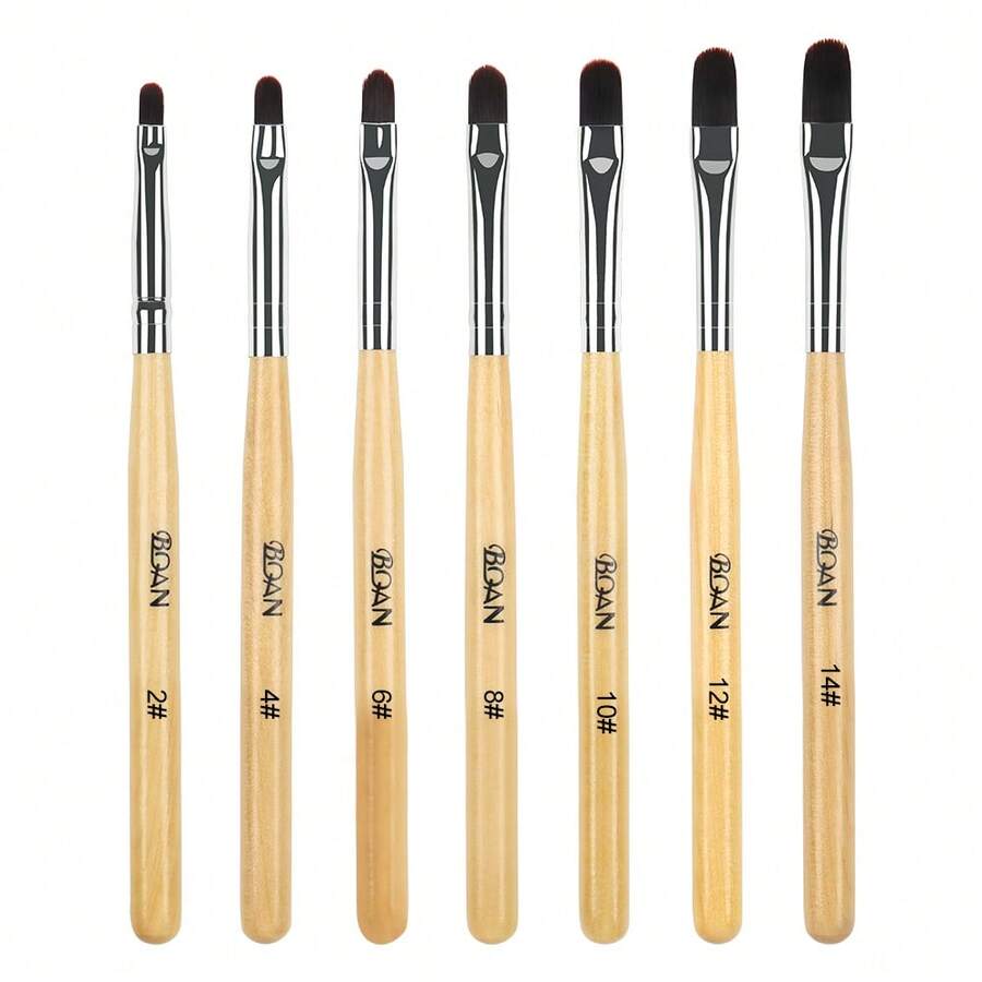 7pcs Gel Nail Brush Set For Nail Tips Builder & Overlay, Sculpting, Poly Gel, And Extensions. Oval Brushes Manicure Painting Pen - WOODEN - Yellow - View 1