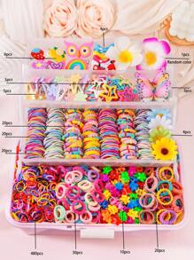 Set de 628 piezas de pasadores de pelo con moño multicolor, lazos de pelo elásticos minimalistas de moda, sujetadores de coleta, regalo para niñas, uso diario y de fiesta