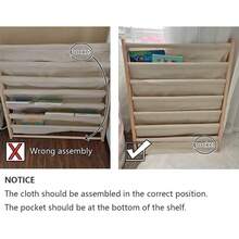 Kids Sling Bookshelf With Pocket, 7 Tiers, Natural Wood, Books Storage Rack, Perfect Height Reading Fun - Multicolor - View 5