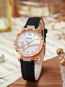 6pcs Women's Quartz Watch With Butterfly Bracelet Set