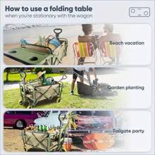 Outdoor Foldable Trolley, 4-Wheeled Cart, Camping Cart With Adjustable Side Table, 360° Swivel Wheels And Retractable Handle, Removable Wheels, Suitable For Beach, Lawn, Sports, Shopping, Fishing, Barbecue, Potluck, Camping