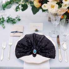 1pc Black Sequin Tablecloth, Glittering Golden Table Topper For Birthday Party, Halloween, Wedding, Hotel & Banquet Decor, Nordic Style