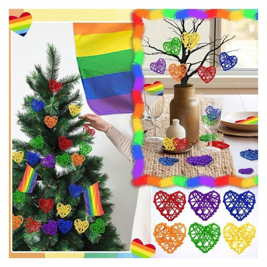 48Pcs Colorful Wicker Rattan Round Heart Shaped Rattan Rainbow Vase Bowl Fillers Aromatherapy Decorative For Table CenterpiecesParty Decoration Home Wedding Decor - Multicolor - View 1