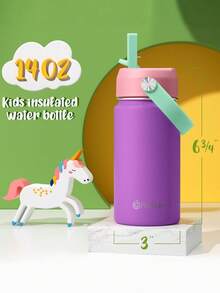 Kids Water Bottle With Straw Lid | 14oz Stainless Steel Cup Insulated Tumbler For Boys Girls - Double Wall Vacuum Leak Proof Travel Cup For School Sports