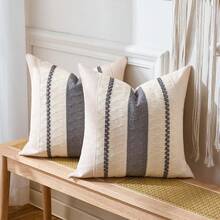 1pc Bohemian Style Pillow Case, Soft Gray Farmhouse Decorative Sofa Cushion Cover For Living Room Home Decor - Grey - View 3