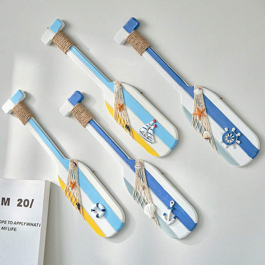 1pc Wooden Oar Wall Decor Nautical Wood Paddle Pendant Mediterranean Style Wall Hanging For Beach House Home Indoor Ocean Theme Party Decoration