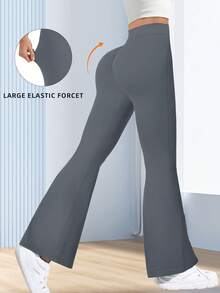 1 chiếc quần dài nữ chất lượng cao, cạp cao, ôm sát, kiểu dáng tối giản, quần legging ống rộng ôm bụng, quần yoga ống rộng màu trơn, quần thể thao co giãn thoải mái với cạp chun và nhãn chữ, giúp nâng hông và thon gọn eo, thích hợp mặc mùa xuân. - Xám - Xem 4
