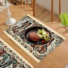 1/4/6 piezas Manteles individuales lavables de lino con estampados, salvamanteles protectores para mesa de interior y exterior, adecuados para vacaciones, fiestas, cocina
