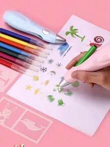1 pieza Nuevo bolígrafo rociador creativo con 12 pinceles, 4 plantillas para colorear y 19 plantillas de rociado