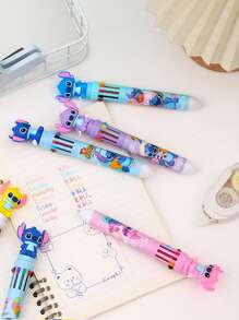 Disney 16pcs Disney Authorized Stitch Blue Cartoon Stylus & 10-Color Ballpoint Pen Set - Innovative Cute Design, Portable & High Aesthetic, Comfortable Press-Type Grip, 0.7mm Smooth Writing, 10 Colors For Creative Study & Journaling (DIY Stationery Gift) School Supplies, Back To School