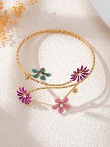 1 pieza Nuevo brazalete de verano de alta gama con incrustación de goteo de aceite y pequeña flor, adecuado para uso diario y vacaciones de las mujeres