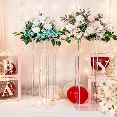 1 buc suport acrilic transparent pentru flori, vază de podea, decor central, potrivit pentru fundalul coloanei de nuntă, scena petrecerii, decorarea coridorului