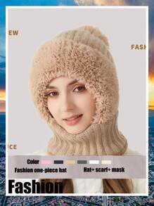 WarmthMax Thermal Lined Knit Hat - Windproof, Thermal Insulation, Earflap Protection, Hooded Neck Gaiter, Breathable, Moisture-Wicking, Outdoor Cycling Essential For Cold Weather