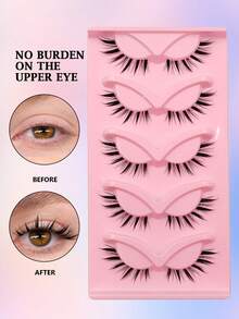 Asiteo 5 Pairs Cat/Fox Eye False Eyelashes - Anime/Doll Style 3D Clear Band Lashes, Reusable Natural Look Lashes, Beginner-Friendly Eyelashes For Cosplay & Daily Wear - Fox Eye Lashes - View 6