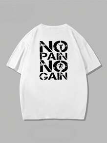 Maglietta da palestra da uomo - "NO PAIN NO GAIN" Stampa in grassetto colore bianco per appassionati di fitness, Maglietta fitness da uomo "NO PAIN NO GAIN"