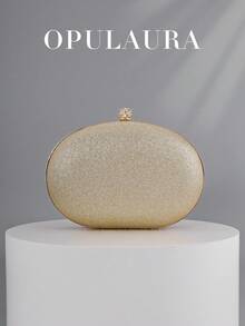 OpulAura 女士奢华闪亮水晶迷你手拿包 - 迷人钻石晚装包，时尚派对/婚礼/正式场合手提包，带链条 - 金色 - 查看 3