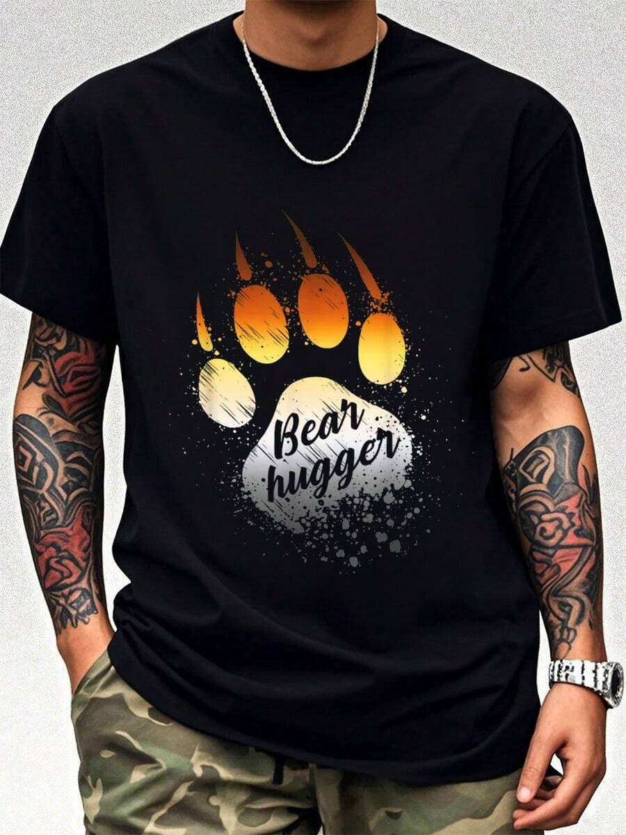Bear Paw, Bear Flag, Gay Bear Pride, Bear Community T-Shirt Cotton Summer Men's Short Sleeve Tops T-Shirt - màu đen - Xem 1