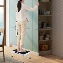 Vandise Heavy Duty Steel Step Stool Ladder - Foldable Compact Portable Platform Ladder With Non-Slip Pads For Adults & Kids - Multi-Functional Small Stool For Kitchen Bathroom Camping Office (Can Sit On) | Adjustable Steel Step Stool | Folding Metal Ladder With Anti-Slip Surface | Compact Multi-Purpose Stool For Home Use - White - View 9