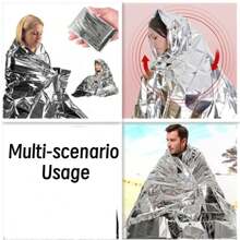 5/10pcs Pack Outdoor Warm Blankets, Double-Sided Silver Thermal Blankets Portable First Aid Emergency Survival Blankets For Camping & Rescue