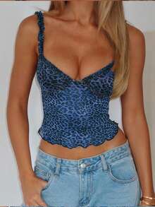 WOWDARK 女士时尚性感豹纹吊带背心，夏季 - 藍色 - 查看 4
