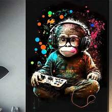 1pc /3pcsWall Arts Posters Optional Frame 80s Retro Funny Monkey Player Gamepad Picture For Gaming Room Living Canvas Painting Print Wall Art Home Decor Aesthetics Poster ,Wall Art With Frame
