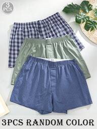 paquete de 3 calzoncillos bóxer estampados a cuadros de colores variados y cómodos para hombres