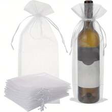 5/10pcs White Organza Wine Bottle Gift Bags With Drawstring Closure - Elegant Reusable Transparent Bags Suitable For Champagne, Wedding Gifts, Christmas Party Decorations And Gift Packing Storage, Bottle Storage | Transparent Organza Bags | Lightweight Material, Wine Gift Bags