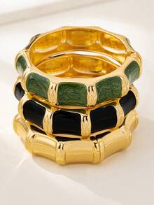 1 Set Minimalist Chic European Style Metallic Smooth & Hammered Texture Zinc Alloy Bangle Bracelet, Suitable For Women's Daily Wear - Yellow Gold - View 3