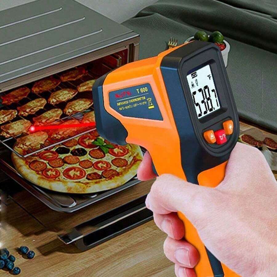 Pistola de temperatura T-600, termómetro infrarrojo, pistola de temperatura alta de contacto manual, adecuado para uso industrial, pruebas de cocina, hornos de pizza, automotriz, HVAC, parrillas y motores - Lector de temperatura de superficie láser - 58°F a 1112°F