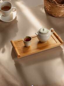 1 pièce Plateau à thé en bambou de forme enroulée, plateau de service à thé domestique, support résistant à la chaleur, matériau naturel, 2 styles disponibles - style japonais minimaliste ou accessoire de mini-service à thé en bois, retour à l'école de la culture du thé