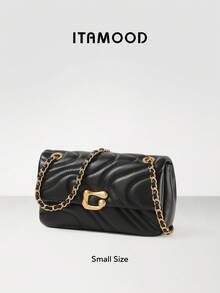 ITAMOOD Luxury Designer Lightweight Business Casual Large Capacity Square Bag, Chic Microfiber Leather Cream White Purse & Handbag & Quilted Tote Bag, Minimalist Vintage Solid Color Swirl Quilted Flap Shoulder Bag & Underarm Purse, Adjustable Chain Crossbody Bag & Satchel Bag & Messenger Bag,Gift For Christmas & New Year,Purses For Woman - Black - View 2