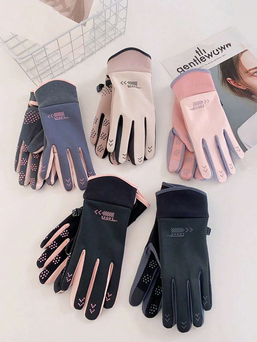 1 Cặp Găng tay lót nhiệt dành cho nữ mùa thu đông, chống gió, ấm áp, chống trượt, màn hình cảm ứng, chống nước, thích hợp để đi xe đạp/đạp xe - Nhiều màu - Xem 1